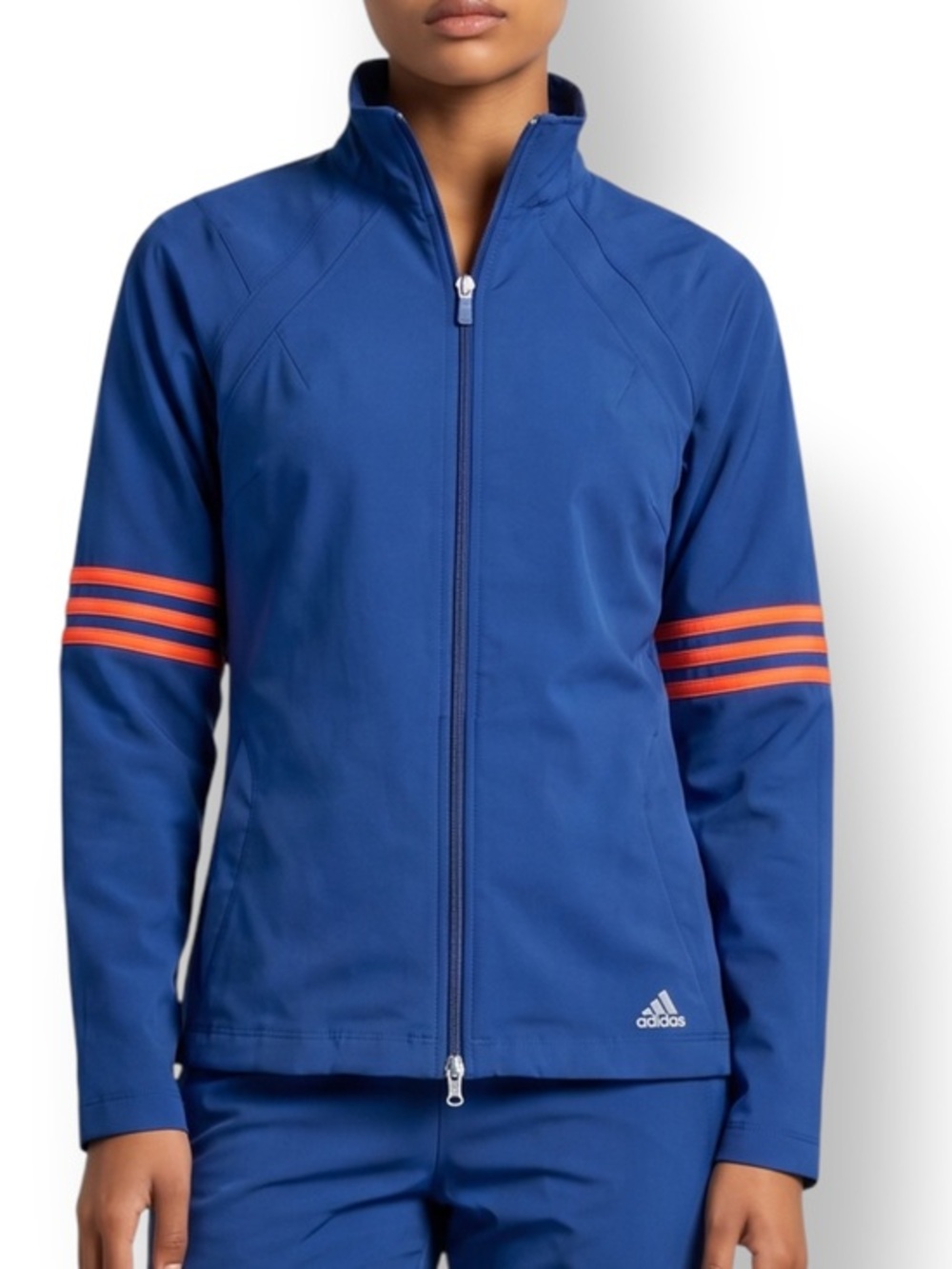 4/$20 Adidas ClimaProof Full Zip Jacket Blue Orange Stripe Windbreaker Small